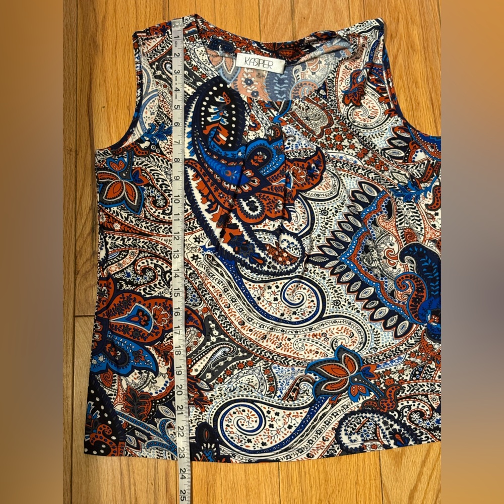 Kasper Paisley Sleeveless Blouse Size Medium. Stretch, colorful, office, summer - Picture 11 of 12